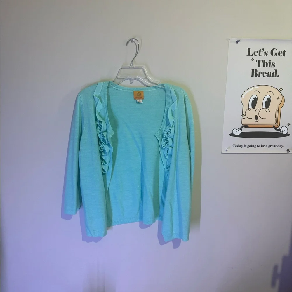 Ruby Rd. Light Blue Ruffle Cardigan - Picture 1 of 3